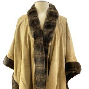 100% Genuine Suede Cape with Faux Fur by Sherry Cassin. NEW!